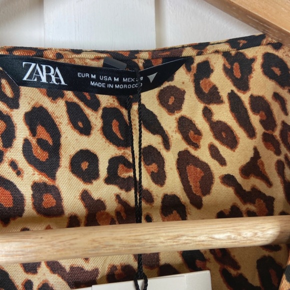 Zara Leopard Print Wrap top, ruched side, long sleeve mini dress - size M - Picture 3 of 10